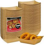 [250 Pack] Large Disposable Brown Kraft Paper Food Trays, 2-Lb Concession Tray, Serving Boats for Party Snacks, Taco Bar, Seafood, Nachos Plates