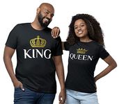 King & Queen Matching Couple T-Shirts Valentine's Day Men Black X-Large/Women Black Medium