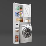 Luxsuite Toilet Storage Cabinet Bathroom Organiser Space Saver Freestanding Washer Washing Machine Organisation Rack Laundry Shelf Farmhouse Style White