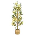 NZQXJXZ Faux Olive Tree 6FT - Indoor Tall Artificial Olive Trees with Planter & Basket and Lights, Artificial Plants with Natural Wood Trunk and Realistic Fruits for Home Living Room Office Decor