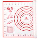 Silicone Pastry Mat - Non Slip with Measurement,Small Baking Mat for Fondant, Rolling Dough, Pie Crust, Pizza and Cookies - Kneading Mats, Baking Mats, Dough Mat, Rolling Mat for Kids,12" x 16", Red