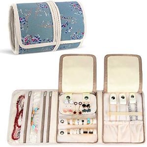 Teamoy Roll para Joyería Organizador de joyas Estuche de viaje para collares, pendientes, pulseras, broches, 3 carpetas, varios departamentos, flores