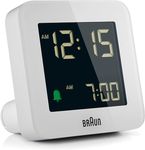 Braun Digital Alarm Clock with snooze, negative LCD Display, Quick Set, Crescendo Beep Alarm in White model BC09W