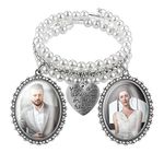 SAVITA Wedding Bouquet Charm, Bouquet Picture Charm Wedding Bouquet Photo Charms with Oval Glass Cabochons Wedding Photo Charm with Heart Styled Pendent Pearl for Bridal Shower