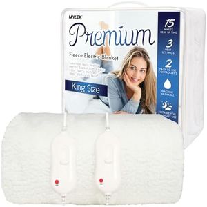 Mylek Electric Blanket King Size Bed Fleece Fitted Heated Mattress Cover Underblanket Dual Control, Elasticated Skirt, Size 190 x 152 x 40cm, Overheat Protection, Washable, All Night Use (King)