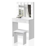 TUKAILAi White Dressing Table Set with Hollywood LED Lights, Mirror, 2 Large Drawers and Stool Vanity Makeup Table with Adjustable 3 Color LED Lights for Bedroom Girl Women