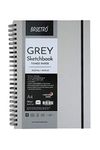 BRUSTRO Toned Paper - Grey Sketchbook | A4, 120 GSM | 60 Sheets/120 Pages | Wiro Bound, Spiral, Premium, Acid-free Paper, Ideal for Dry media, Mandala Art, Graphite, Charcoal, Colour pencils, Gel pens