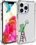 Wihytec Lovely Dinosaur Phone Case for iPhone 14 Dinosaur Ladder Case Cover Clear Phone Case w/Four Corner Reinforced Shockproof Girly Women Phone Cover Transparent with Cute Design