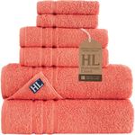 Hammam Linen Coral Orange Bath Towels Set 6-Piece Original Turkish Cotton Soft, Absorbent and Premium Towel for Bathroom and Kitchen 2 Bath Towels, 2 Hand Towels, 2 Washcloths