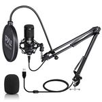 PYLE USB Microphone Boom Mic Kit - Audio Cardioid Condenser Mic w/Boom Arm Stand and Pop Filter - for Gaming PS4, Streaming, Podcast Kit, Studio, YouTube, Works w/Windows Mac PC - Pyle PDMIKT140