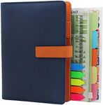 HXRTANGS A6 Refillable Notebook, Ring Binder Journal Personal Organizer with 80 Sheets Lined Filler Paper + Planner Stickers + Subject Dividers + Index Tabs + Bookmark Ruler + Zip Bag + Stencil, Navy Blue