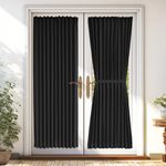 Vatge Black French Door Curtain - Rod Pocket Door Window Curtain for Glass Door, Front Door, Sliding Door, and Classroom Door, 1 Panel, W54 x L72, Black