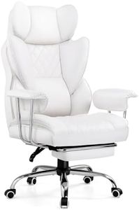 GTPLAYER Gaming Chair, Executive Office Desk Ergonomic Computer Chair with Footrest Heavy Duty High Back Lumbar Support Home Recliner Swivel Chairs (White)