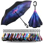 Siepasa Double Layer Inverted Umbrella with C-Shaped Handle, Anti-UV Waterproof Windproof Straight Umbrella (The Galaxy)