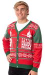 Bioworld ELF The Movie Men's Cotton Headed Ninny Muggins Button-Down Ugly Christmas Sweater, Red, X-Large