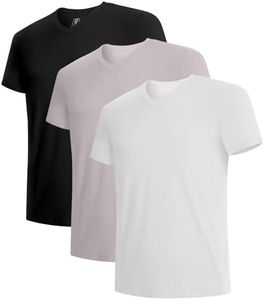 BAMBOO COOL Men's Undershirts V Neck, Moisture Wicking Soft T-Shirt, Stay Tucked Classic Fit, Tag-Free, 3-Pack