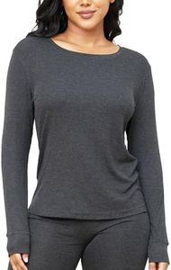LIQQY Women's Ultra Thin Scoop&Crew Neck Undershirt Long-Sleeve Thermal Underwear Shirt Top (Medium, Charcoal-Crew Neck)