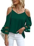 Jouica Chiffon Blouses for Women Women Cold Shoulder Tops 3/4 Bell Sleeve Shirt,Dark Green,Medium