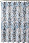 Calais Dobby Fabric Shower Curtain: iKat Floral Design (Blue-Brown-White) by Victoria Classics