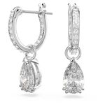 Swarovski Women Millenia Hoop Earrings, Pear Cut, White, Rhodium Plated