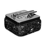 Ashtray,Stainless Steel Ashtray with Lid Bling Crystal Diamonds,Cigarette Ashtray for Indoor or Outdoor Use,Ash Holder for Smokers,Desktop Smoking Ash Tray for Home Office Decoration,Square - Black