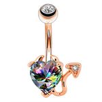 OUFER 14G Stainless Steel Navel Rings Devil Heart Belly Button Rings Iridescent CZ Body Piercing Rose Gold