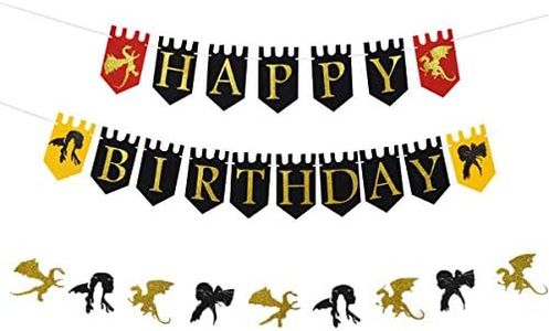 Dragon and Basement Banner Decoration -Game of Throne Birthday Decoration Banner Glittering Happy Birthday Pull Flag Banner Decoration