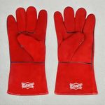 HELGONTEC ™ Leather Safety Hand Gloves With Inner Linning | Heat and Flame Resistance | 14 inch Length | Full Fingered | For Welding, Grinding, Oven etc | Unisex | Red | Pack of 1