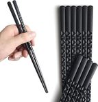 RIANZ Fiberglass Reusable Non-Slip Chopsticks for Sushi, Noodles, Fried Rice Non-Slip 24 cm - Black (Pack of 5 Pair)