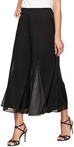 Alex Evenings Women's Wide Leg Chiffon Dress Pant for Mother of The Bride, Elegant Party Outfit (Petite and Regular Sizes), Black Mesh Cropped, Large