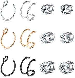JFORYOU anillo de nariz falsa aro de la nariz falsa Studs No Piercing nariz falsa Piercing doble nariz falsa Anillos para Mujeres Hombres