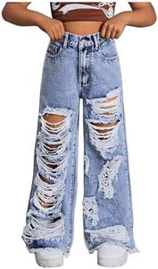 Floerns Girl's Distressed Jeans Baggy Wide Straight Leg Y2k Ripped Denim Pants Medium Wash 11 Years