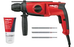 Hilti TE 2 120V SDS Plus Rotary Hammer Performance Package, for Drilling and Hammer Drilling into Concrete, Masonry and Stone, Inc. 3X Hammer Drill bits (3497788)