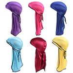 Xinqiao 6 Pcs Womens Mens Silky Durags Packs Headwrap Headscarf Soft Cap for Hair Waves (B(Purple,Rose,Blue,Turquoise,Wine,Yellow))