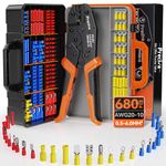 Preciva Insulated Wire Terminal Crimping Tool,0.5-6mm² Ratchet Crimps Plier with 27 Type-680PCS Wire Crimp Connectors,Insulated Crimping Tools with Organizer Box