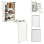 IFANNY Folding Wall Mounted Desk, Fold Down Desk with Storage Shelves, Wood Convertible Desk for Small Spaces, Murphy Desk Wall Mount, Floating Desk for Home Office (White)