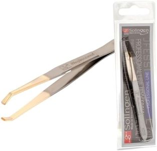 Solingen Stainless Steel Professional Slanted Tip Tweezers Best Shaped Precision Grip Made in Germany Eyebrows Eyelashes Extensions Chin Cheek Face Facial Splinter Ingrown Hair (Nickel-Gold)