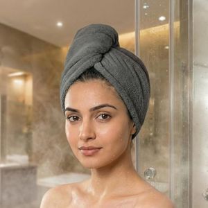 Earthy Fables Hair Towel Wrap for Hair Drying, 100% Cotton, 550 GSM, Soft, Quick Dry, Anti-Frizz, Lightweight & Absorbent Head Towel – Grey