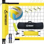 Patiassy Outdoor Portable Volleyball Net Set System for Backyard - Quick & Easy Setup Adjustable Height Steel Poles, PU Volleyball, Pump and Carrying Bag (Yellow)