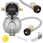 GHAKUTB RV Propane 2-Stage Auto Changeover LP Propane Gas Regulator-2 Tank with Two 18" RV Pigtail Propane Stainless Braided Hoses with Gauge Dual Propane Tank Regulator for RVs, Vans, Trailers,Campe