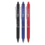 Pilot Frixion 0.7mm Fine Point Roller Ball Pen with Comfortable Dimpled Grip & Inbuild Eraser | Pack Of 3 - Black, Blue & Red