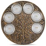 Artistic Antique Passover Seder Plate - Engraved Pomegranate Tree of Life Design Includes 6 Glass Plates Marked with Symbolic Foods - 12.5" Metal Pesach Plate Passover Decorations By Zion Judaica