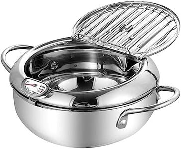 TOQUE Japanese Deep Frying Pot with Thermometer Kitchen Tempura Fryer Pan Silver