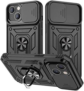 for iPhone 15 Case Stand Case with Slide Camera Cover & Kickstand Built-in 360° Rotate Ring Stand, Military Grade Heavy Duty Protective with Magnetic Holder for iPhone 15 6.1 Phone Case