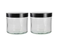 Avalon Clear Glass Jar with Black Lid 250ml ~ Pack of 2 ~ Refillable, Reusable, Perfect for Dry Food Storage, Candle Making, Preservation, Retro Sweets, and More