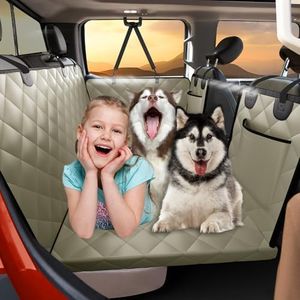 ROUWINNE Back Seat Extender for Dogs Truck-Large Space, Dog Pet Seat Cover Back Seat Hard Bottom Holds 400lb, Waterproof Dog Hammock for Crew Cab Trucks F150, RAM1500, Sierra, Tundra, Silverado, Khaki
