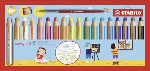 STABILO Multi-Talented Pencil woody 3 in 1 - Pack of 18 - Assorted Colors with Sharpener and Paint Brush