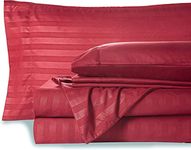Bedding Begs 100% Organic Bamboo, Soft & Cooling, 4 Pices Bed Sheets(1 Flat Sheet and 1 Fitted Sheet 8" Deep Pocket with 2 Pcs Pillow Cover Set (17"x27") Queen Size Burgundy Stripe