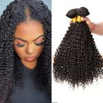 3 Bundles Kinky Curly Human Hair Natural Black Color 100% Brazilian Unprocessed Virgin Hair Double Weft Afro Curly Bundles Human Hair Extensions 10 12 14 Inch