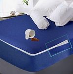 Trance Home Linen All Six Side 100% Waterproof King Size Cotton Terry Zippered Chain Mattress Protector | 360° Bed Bug Protection, Dust Mite Proof - Waterproof Bed Protector (78x72x8 inch, Ink Blue)